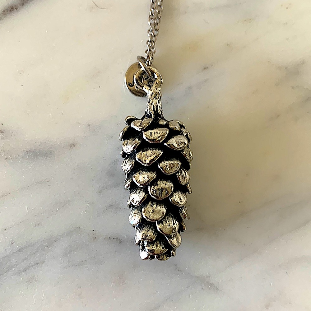 Cottagecore Pinecone Silver Necklace Made in Canada